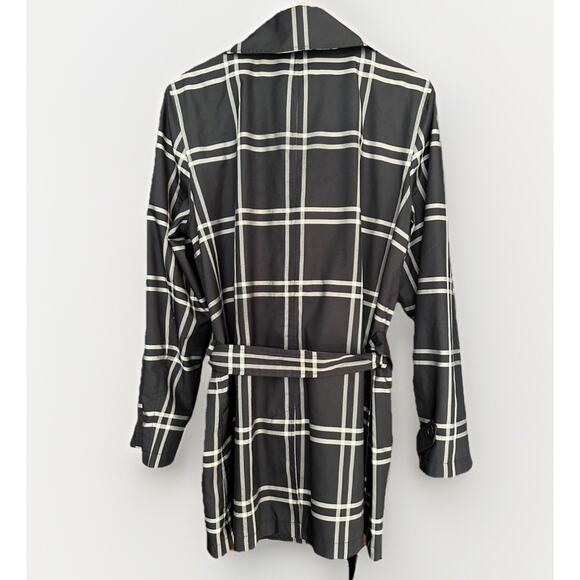 Ralph Lauren Women’s XL Plaid Trench Rain Coat Black Belted Double Breasted - Picture 3 of 3